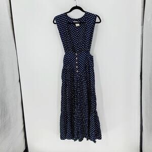 vintage Carol Anderson California dress blue white polka dot midi  80s size XS